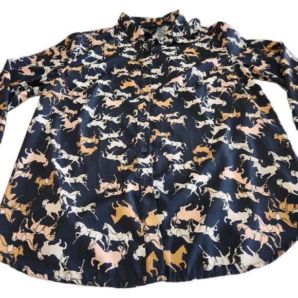 H&M Button Up Horse Equestrian Western Cowgirl Novelty Print Shirt SZ 10 Medium - Picture 13 of 15